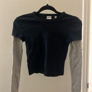 Sunday Best Navy and Gray Layered Long Sleeve Top